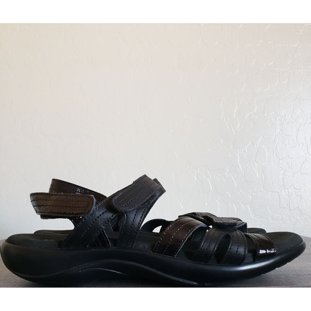 SAS Pier Adjustable Heel Strap Leather Sandals Black Womens 10.5 Strappy Comfort